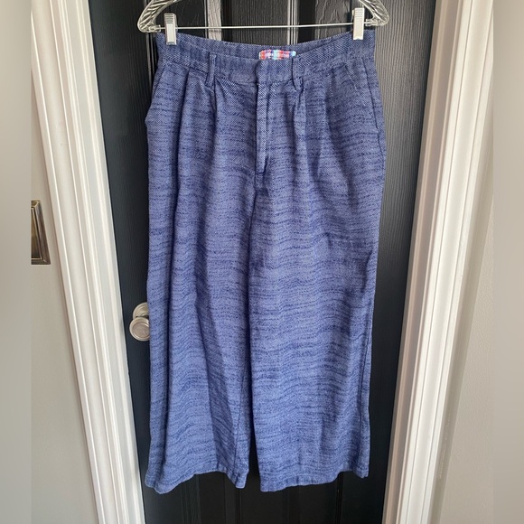 Urban Outfitters High-Rise Wide Leg Herringbone Trouser Pants Blue-Size S - Picture 1 of 9